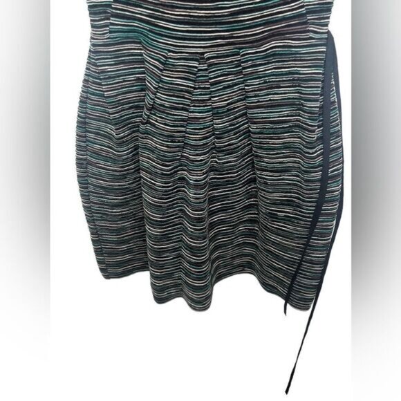 Missoni Black/Green Multi Stripe Wool Knit 3/4 Sleeve Fit & Flare Dress - Picture 6 of 10